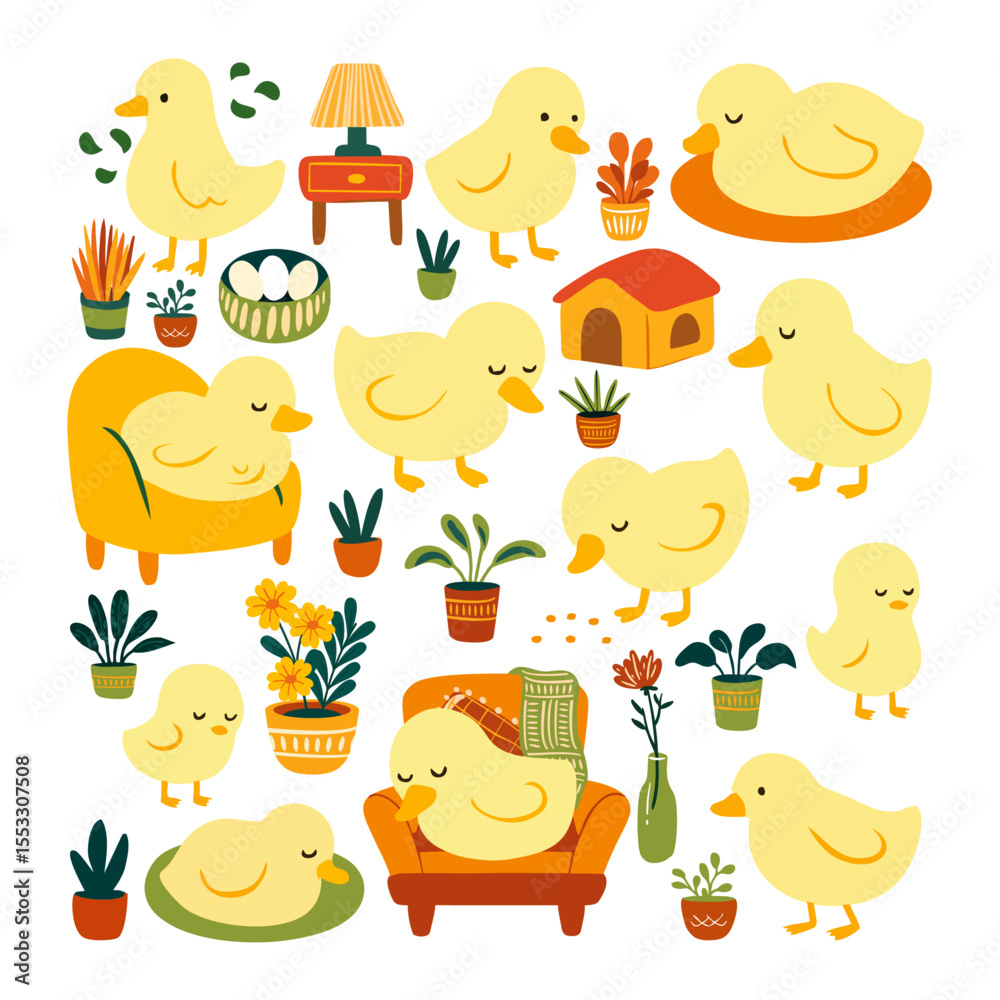 Obraz premium Cozy Duck in a Plant-Filled Home