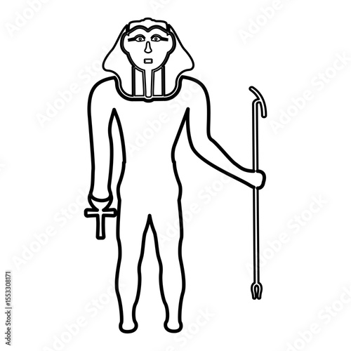 Pharaoh Egypt Tutankhamen King Tut contour outline line icon black color vector illustration image thin flat style