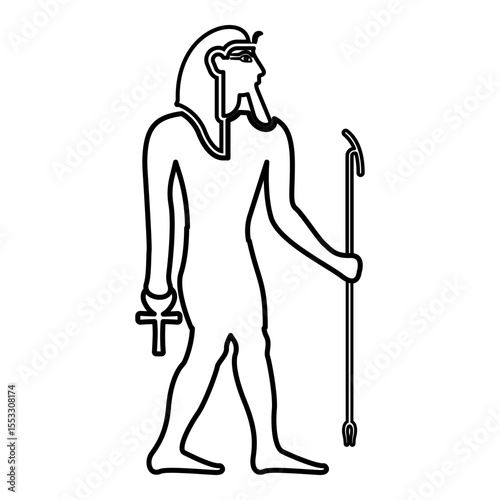 Pharaoh Egypt Tutankhamen King Tut contour outline line icon black color vector illustration image thin flat style