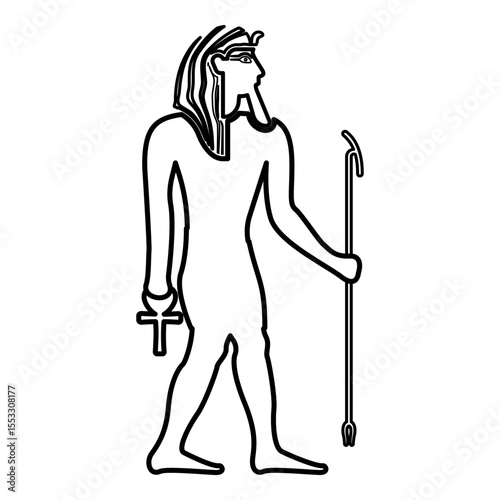 Egypt pharaoh Tutankhamen King Tut contour outline line icon black color vector illustration image thin flat style