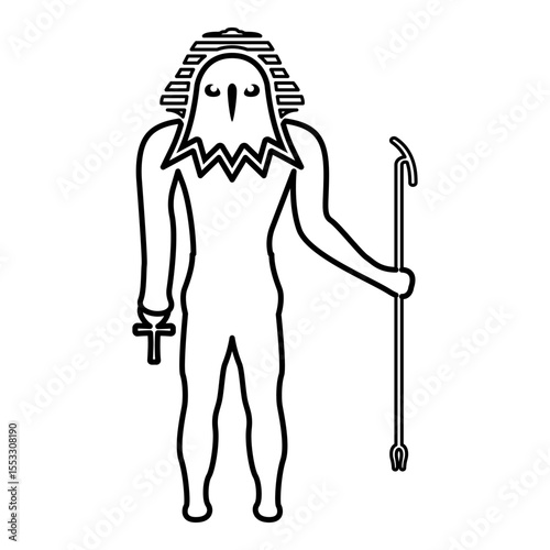 Egypt sun god deity Ra ancient with falcon head contour outline line icon black color vector illustration image thin flat style