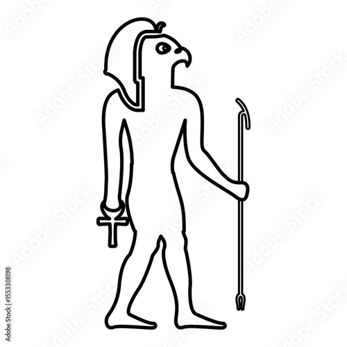 Ra ancient Egypt sun god deity with falcon head contour outline line icon black color vector illustration image thin flat style