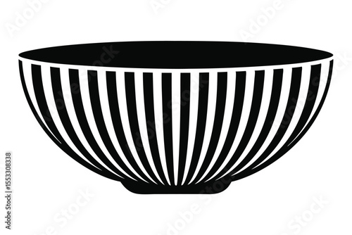 Graphic Black Bowl with Vertical White Stripes and Dark Rim Icon Image