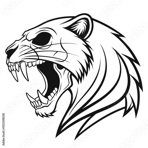 roaring panther head Tattoo Illustration Animal Line Art Vector Minimal Silhouette and Clip Art for Posters Printable Wall Decor and Black Ink Graphic Drawings