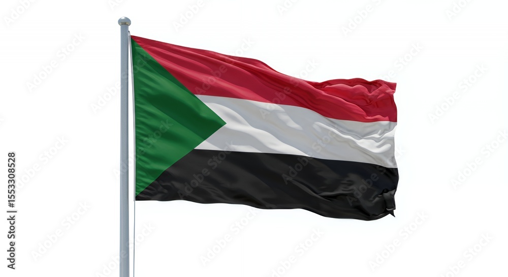 Sudan's Flag Waves Proudly Against a Crisp White Sky Sudan's Flag Waves Proudly Against a Crisp White Sky