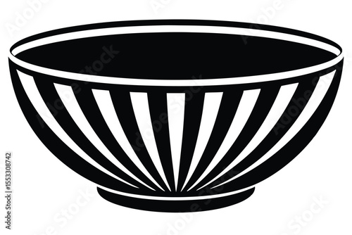 Striking black and white striped bowl illustration, minimalist design, contemporary kitchenware image