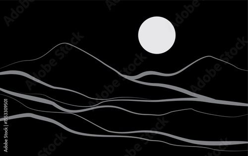 Luxury mountain and moon wallpaper with night scenic landscape