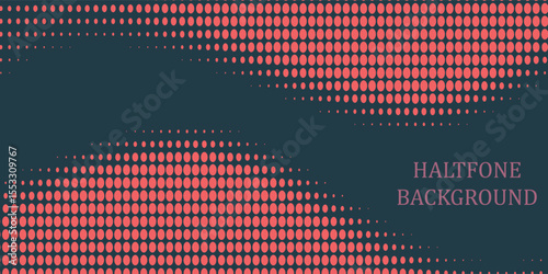 Vector Halftone Pattern Smooth Curved Border Red Blue Abstract Background. Dots Rounded Squares Blurry Pattern Pop Art Design Texture.