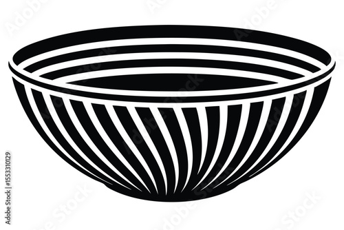 Graphic Black and White Striped Bowl Illustration, Abstract Design, Bold Lines