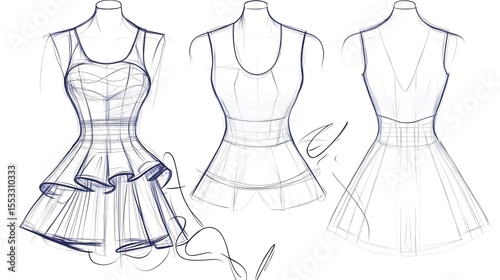 Flat technical sketch of a women’s dress top with front and back views and tech pack details.

Concept:
Represents fashion design and apparel development—ideal for tech packs and garment production.
