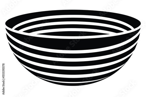 Black and White Striped Bowl Illustration of a Modern Minimalist Design