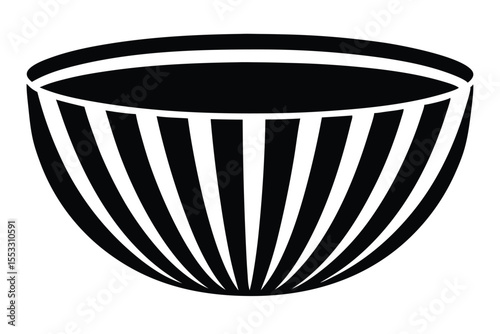 Striped Bowl Vector Illustration Black and White Graphic Design, Minimalist Art