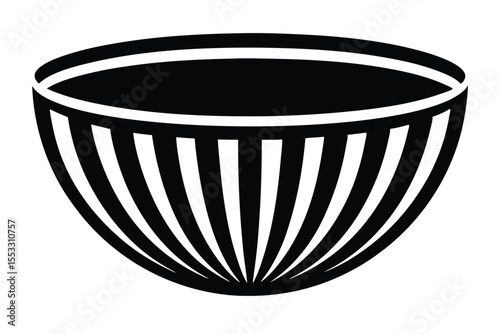 Striped Black Bowl Vector Illustration, Kitchenware Graphic Design, Simple Food Container Clipart