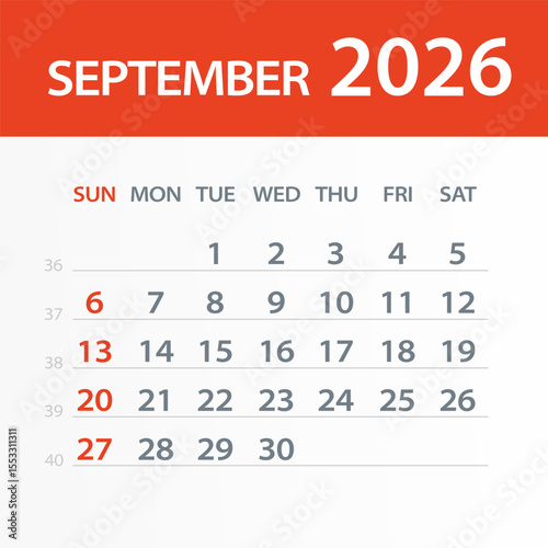 September 2026 Calendar Leaf - Vector Illustration