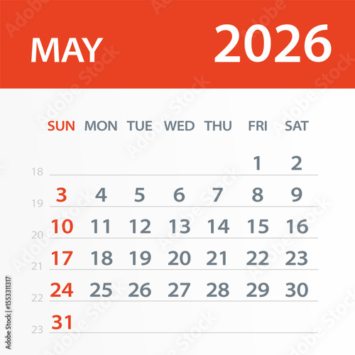 May 2026 Calendar Leaf - Vector Illustration