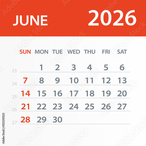 June 2026 Calendar Leaf - Vector Illustration