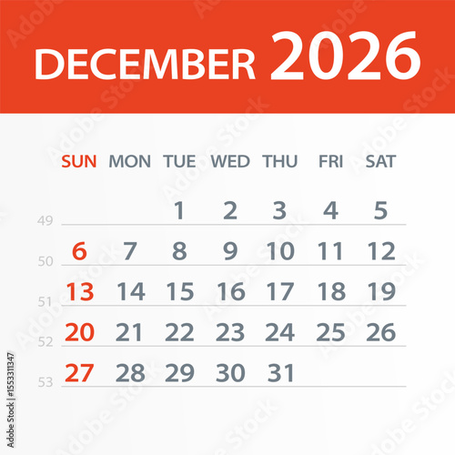 December 2026 Calendar Leaf - Vector Illustration