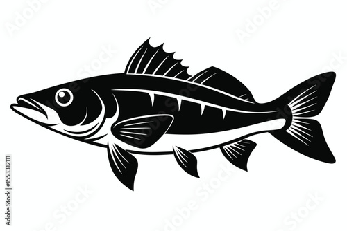 Walleye Fish Silhouette Illustration Black and White Vector Design, Simple, Clean Aesthetic
