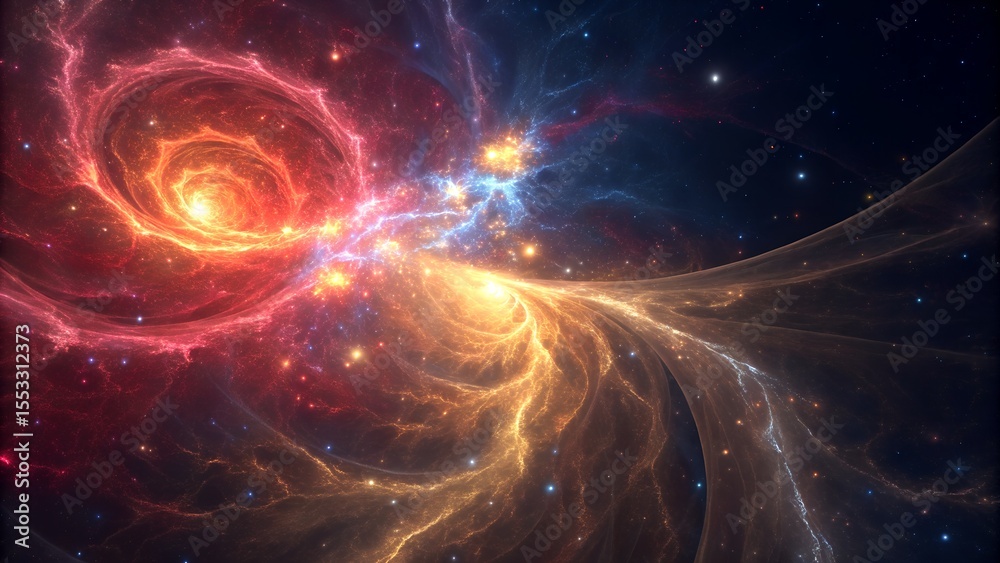 Naklejka premium Ethereal cosmic background with a golden vortex of glowing plasma and stardust