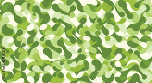 Dynamic Abstract Pattern Featuring Interconnected Organic Green and Cream Amoeba-like Shapes