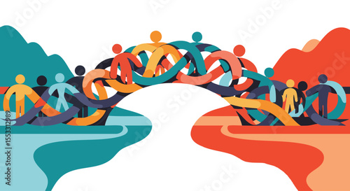 Dynamic Intertwined Figures Create a Vibrant Bridge of Human Connection and Global Unity