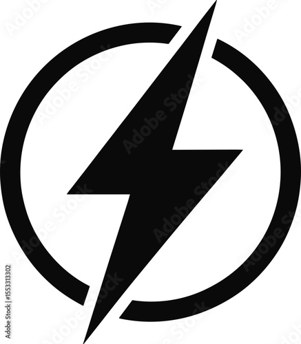 A Bold Black and White Lightning Bolt Icon within a Circular Frame, Symbolizing Power, Energy, Speed, Electricity, and Quickness, Perfect for Technology, Charging, Alerts, and Dynamic Concepts.