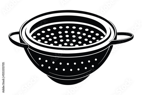 Black Silhouette of a Colander with Side Handles and Perforated Body