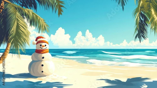 cute sandman on a tropical beach illustrated animation