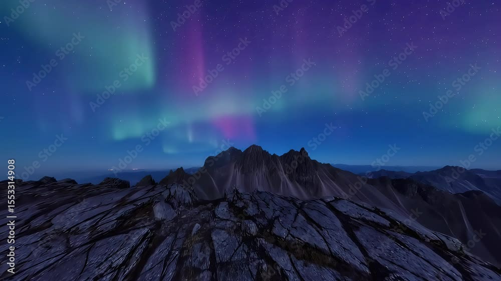 Aurora landcape Borealis over Majestic Mountains a Night of Celestial Wonder