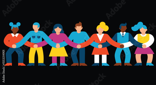 Diverse Group of Connected People Holding Hands Illustrates Unity and Global Community