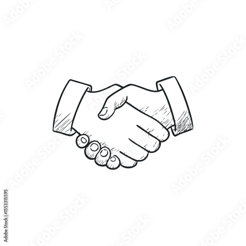 Doodle illustration of a business handshake on isolated white background