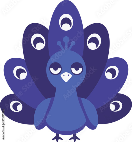 Interlocking Flat Design Kimo-kawaii Peacock Character