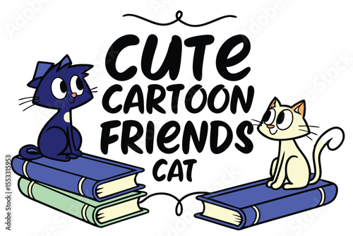 Charming cartoon cat illustration with a rustic vintage font style