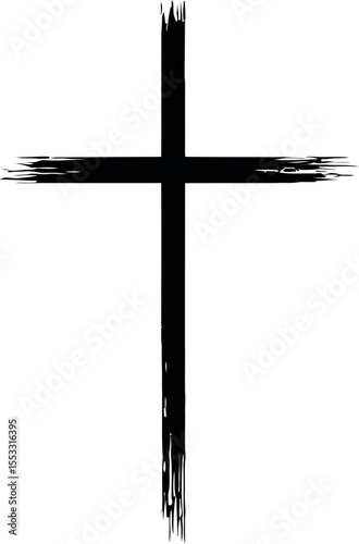 Simple black Christian cross on white background, minimalist religious symbol illustration for faith, hope, spirituality and design concepts