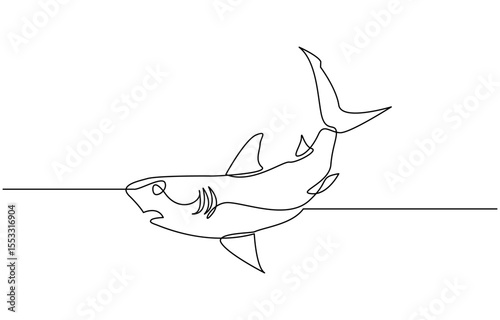 Sharks fish Continuous one line drawing of fish isolated flat vector illustration, Sharks fish Continuous one line drawing of fish isolated flat pro vector.