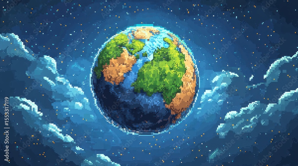 Fototapeta premium Pixelated Earth in Space.