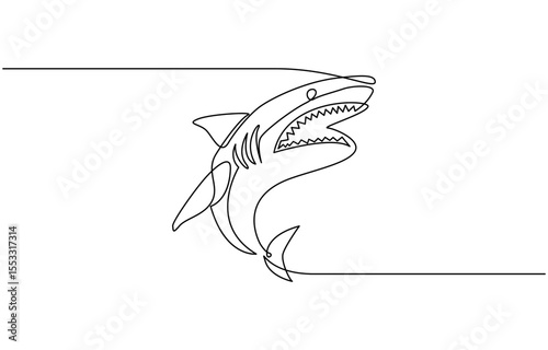 Sharks fish Continuous one line drawing of fish isolated flat vector illustration, Sharks fish Continuous one line drawing of fish isolated flat pro vector.