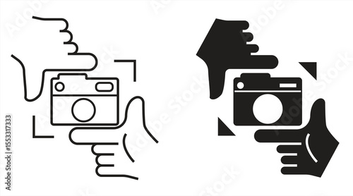 camera icon, hand symbol Framing the camera, eps 10 on white background, vector illustration.

