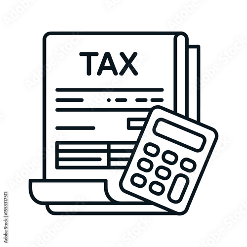 Tax form and calculator icon in outline style for business finance