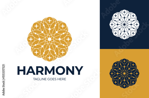 celestial logo. Vector golden logo on which an abstract image of the solar system with planets. Cosmic Galaxy Planetary Logo Design