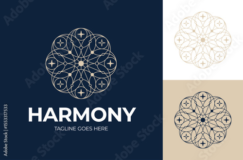 celestial logo. Vector golden logo on which an abstract image of the solar system with planets. Cosmic Galaxy Planetary Logo Design