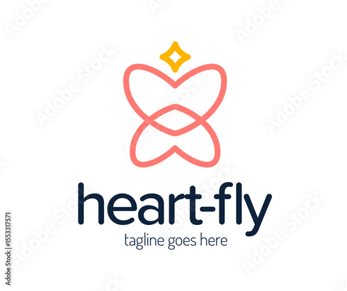 Heart Butterfly logo design vector for maternity style with creative unique concept. Heart line butterfly with star logo