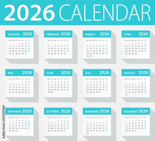 2026 Calendar Green Leaves Set - Vector Illustration