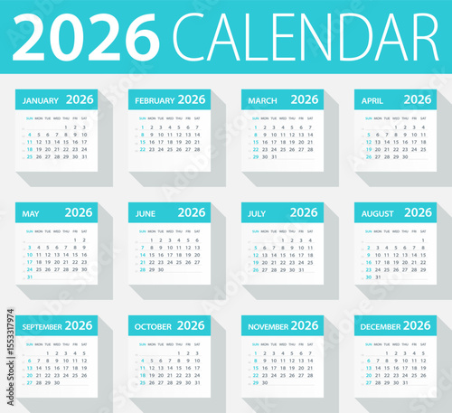 2026 Calendar Green Leaves Set - Vector Illustration