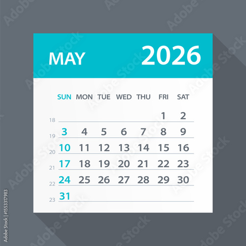 May 2026 Calendar Green Leaf - Vector Illustration