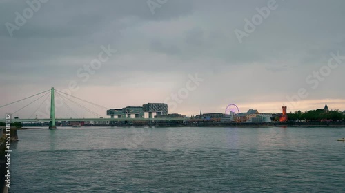 Wallpaper Mural Severinsbrucke bridge with Crane Houses in the background at dusk in Cologne, Germany. Torontodigital.ca