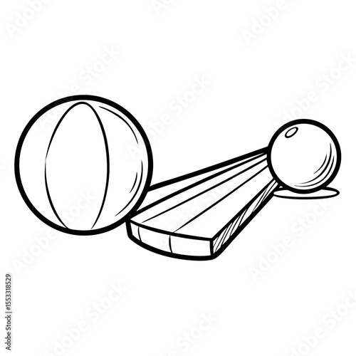 Pinball flippers and ball in a simple line art design  