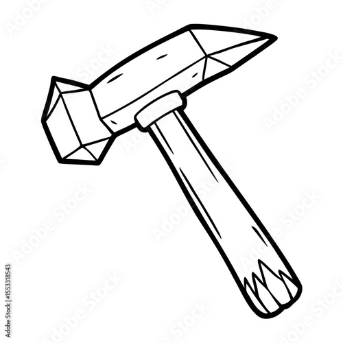 Cartoon hammer with geometric shapes and wooden handle  
