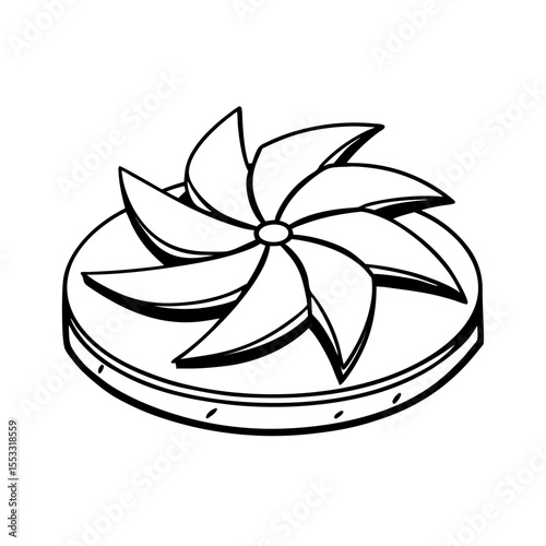 Decorative windmill spinner toy with curved blades on base  