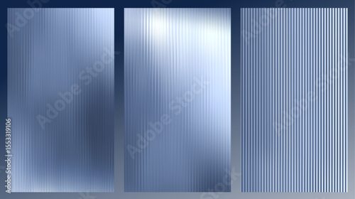 Vector Gray Blurred Glass Gradient background. Vertical Ribbed glass texture. Abstract bg.